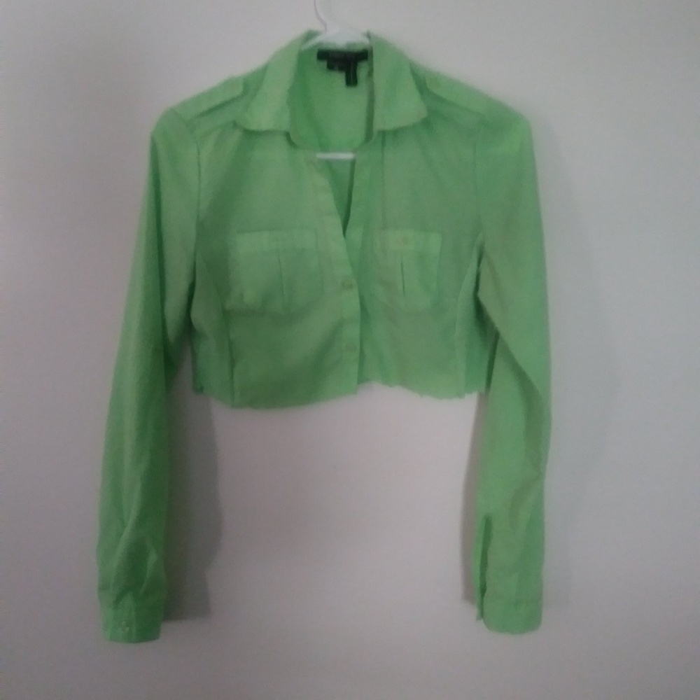 Neon Green Sheer Hand-Cropped Button Up